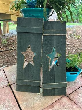 Rustic Star Cutout Wooden Panels - Blue